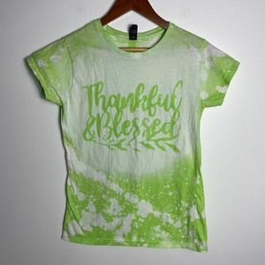 ⭐️ $5 SALE Thankful & Blessed bleach dyed tee shirt Large green